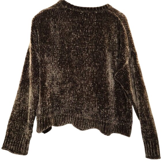 Zara Knit Chenille Crop Sweater Brown Scalloped Hem Size S Soft Comfy - Picture 2 of 12